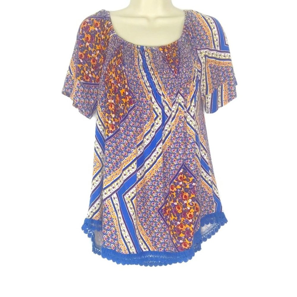 Stitch Fix LUQ Jules Crochet Detail Smocked Top